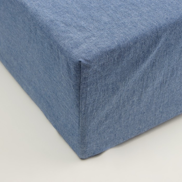 Простыня на резинке SL Home "Деним" 200*200+30 см, цв.синий, 100% жатый хлопок