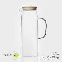 Кувшин для воды стеклянный с бамбуковой крышкой BellaTenero &laquo;Эко&raquo;, 1,3 л, 14&times;9&times;27 см