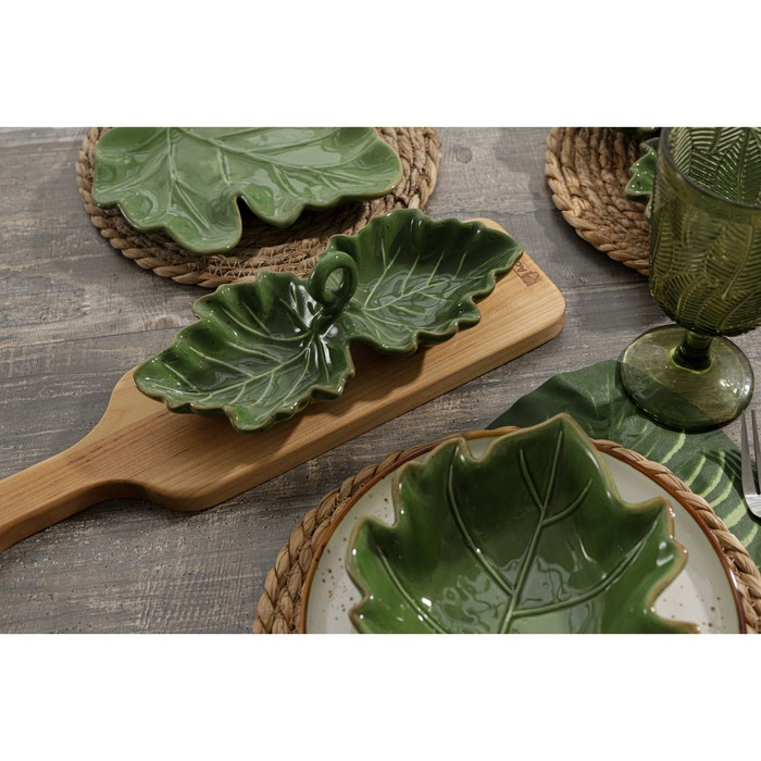 Менажница 2 ячейки Доляна &laquo;Лист&raquo;, 21,8&times;6,9 см, цвет зелёный