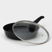 Сковорода Доляна &laquo;Элит&raquo;, d=28 см, пластиковая ручка, стеклянная крышка, антипригарное покрытие