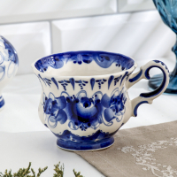 Чайная пара "Шатер", гжель, фарфор, 9х15 см Чайная пара "Шатер", гжель, фарфор, 9х15 см