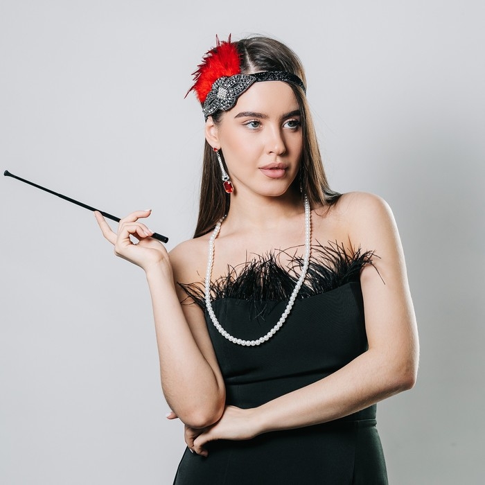 Карнавальный набор «Леди»: повязка, перчатки, серьги, бусы, мундштук Карнавальный набор «Леди»: повязка, перчатки, серьги, бусы, мундштук