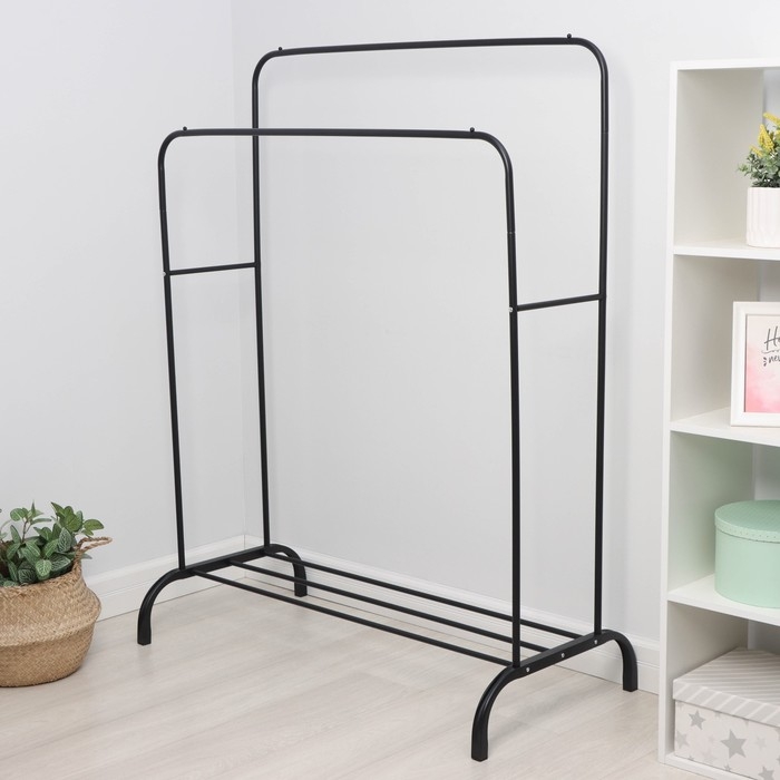 Вешалка двойная напольная металлическая для одежды, с полкой, 110&times;62&times;150 см, цвет чёрный