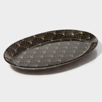 Блюдо сервировочное стеклянное Доляна «Золотое перо», овальное, 24,5×15 см, цвет чёрный Блюдо сервировочное стеклянное Доляна «Золотое перо», овальное, 24,5×15 см, цвет чёрный