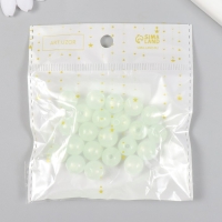 Бусины пластик "Шарики светло-зелёные с блёстками" светятся в темноте 20 гр d=1,2 см
