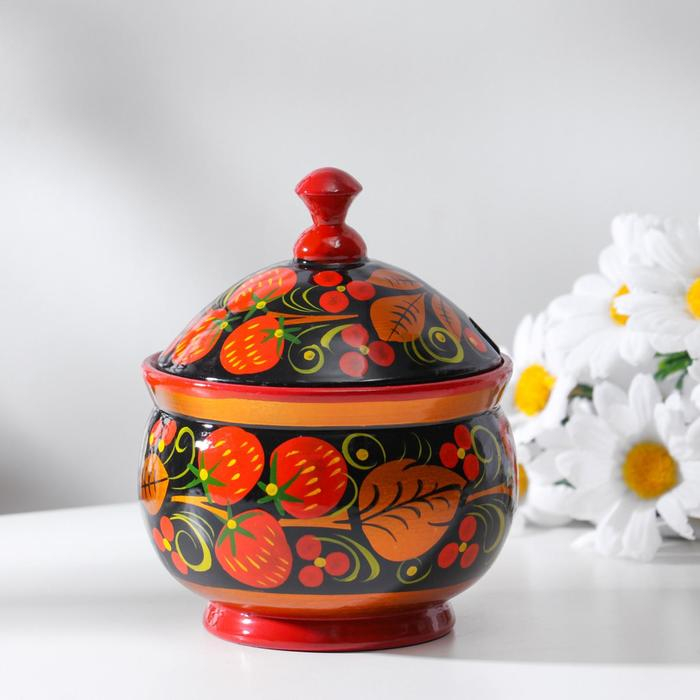 Сахарница &laquo;Ягодка&raquo;, малая, 10&times;9,5&times;9,5 см, хохлома, микс
