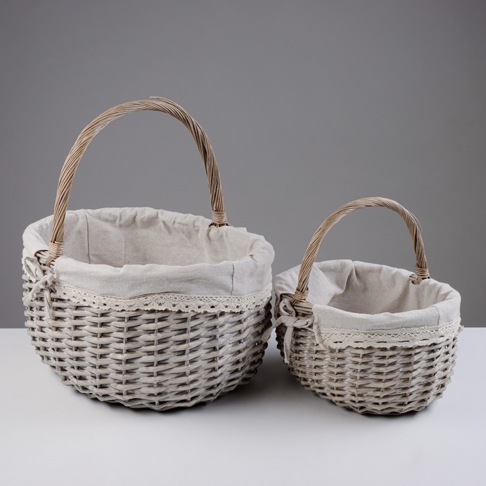 Набор корзин, 2 шт, 40&times;30&times;20/40 см, 28&times;21&times;14/27 см, ива, текстиль