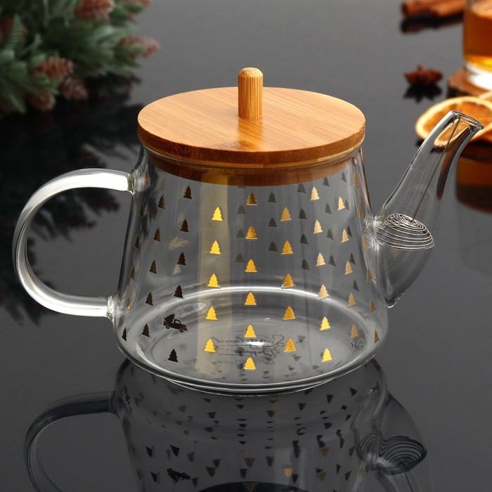 Чайник заварочный стеклянный с бамбуковой крышкой Дорого внимание «Время чудес», 600 мл Чайник заварочный стеклянный с бамбуковой крышкой Дорого внимание «Время чудес», 600 мл
