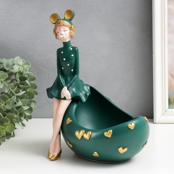 Сувенир полистоун подставка Сувенир полистоун подставка "Девушка ушки мишки, с пузырём" тёмно-зелёный 29х19х28 см