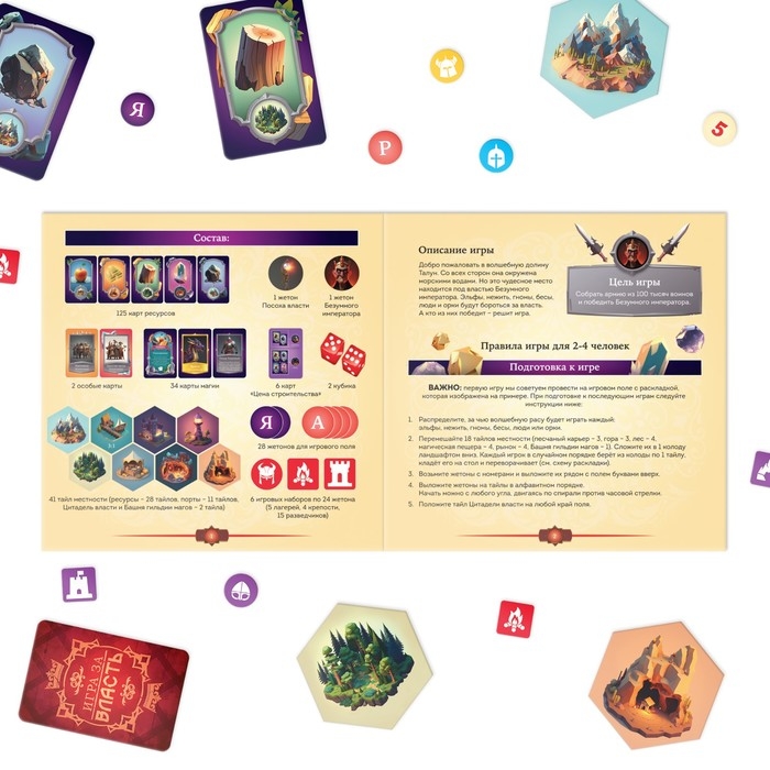 Настольная игра &laquo;Игра за власть&raquo;, 167 карт, 174 жетона, 41 тайл, 2 кубика, 10+