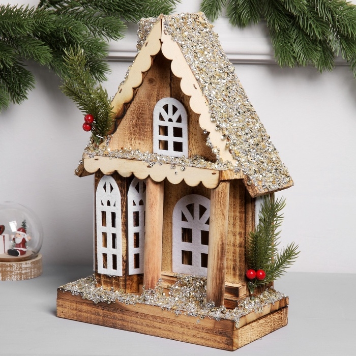 Фигура деревянная "Изба", 21х12х23 см, 5 LED, батарейки AAx2 (не в комплекте), свечение теплое белое