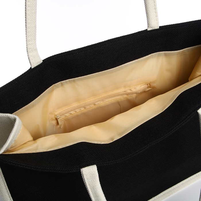 Сумка пляжная без застёжки, цвет молочный/чёрный Сумка пляжная без застёжки, цвет молочный/чёрный
