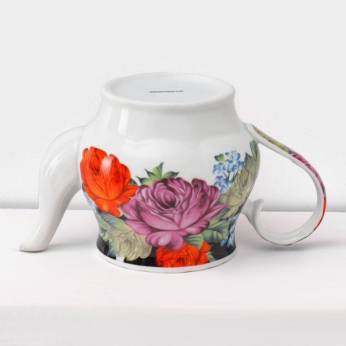 Сервиз чайный керамический на металлической подставке Доляна &laquo;Роспись&raquo;, 13 предметов: 6 чашек 210 мл, 6 блюдец d=14 см, чайник 1 л