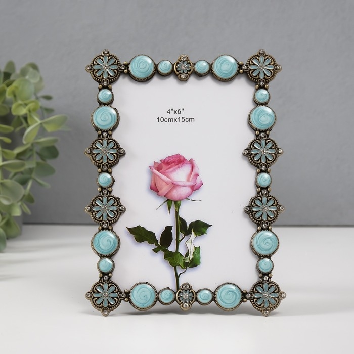 Фоторамка металл, стекло 13х18 см Фоторамка металл, стекло 13х18 см "Бирюза" эмаль, стразы 1х12,4х17 см