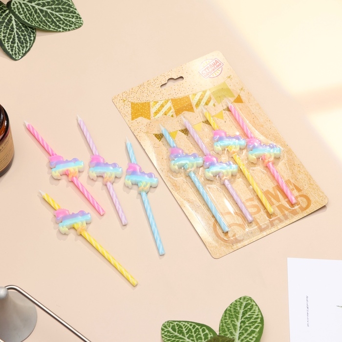 Набор свечей для торта, 4 шт Набор свечей для торта, 4 шт "Радужные единороги", спиральные, разноцветные