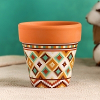 Горшок "Трапеция" терракот с узором, 9х9см, МИКС Горшок "Трапеция" терракот с узором, 9х9см, МИКС