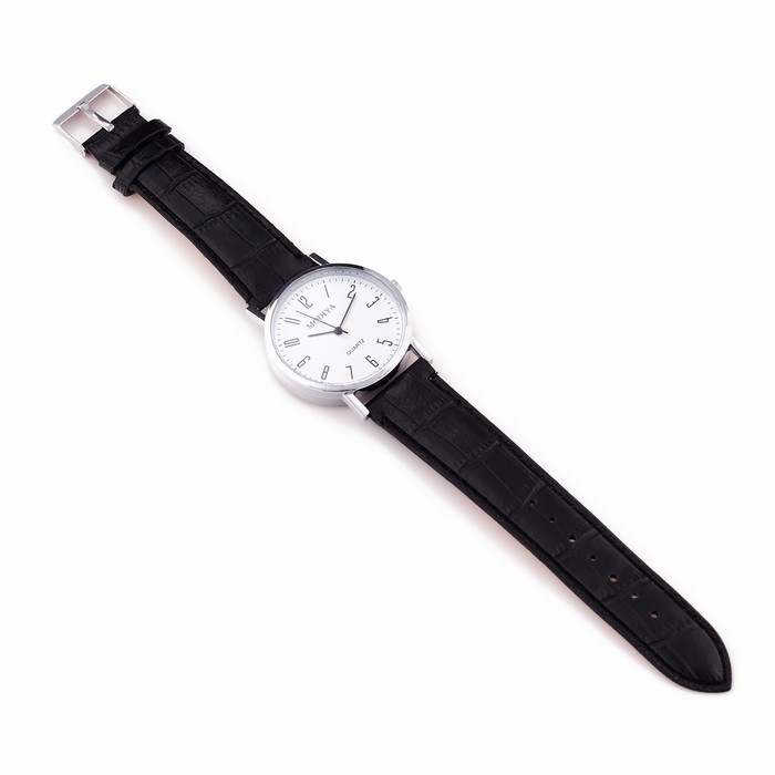 Часы наручные кварцевые мужские, d-4 см, белый циферблат Часы наручные кварцевые мужские, d-4 см, белый циферблат