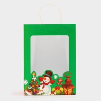 Пакет подарочный новогодний с окном "Снеговик" 30 х 22 х 14 см. Пакет подарочный новогодний с окном "Снеговик" 30 х 22 х 14 см.