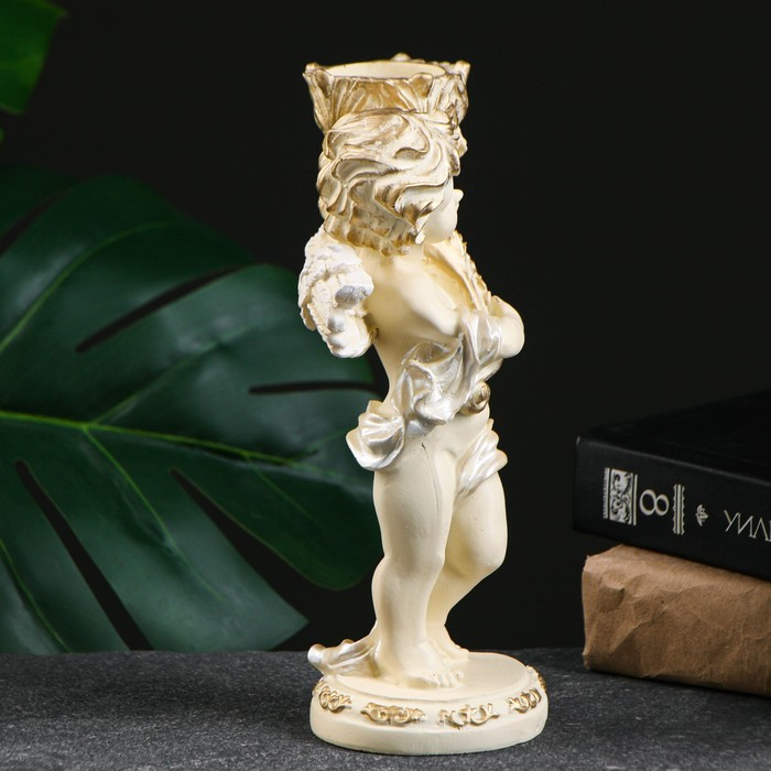 Подсвечник Подсвечник "Ангелочек" в левой руке, белый перламутр 14х8х22см