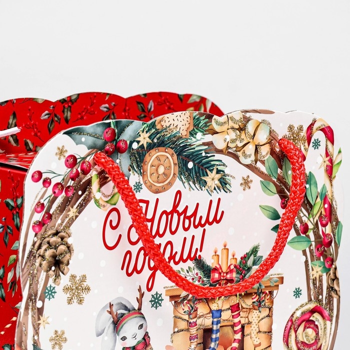 Новый год. Коробка подарочная складная Новый год. Коробка подарочная складная "Хэппи тайм" 21 х 9,5х 23 см.