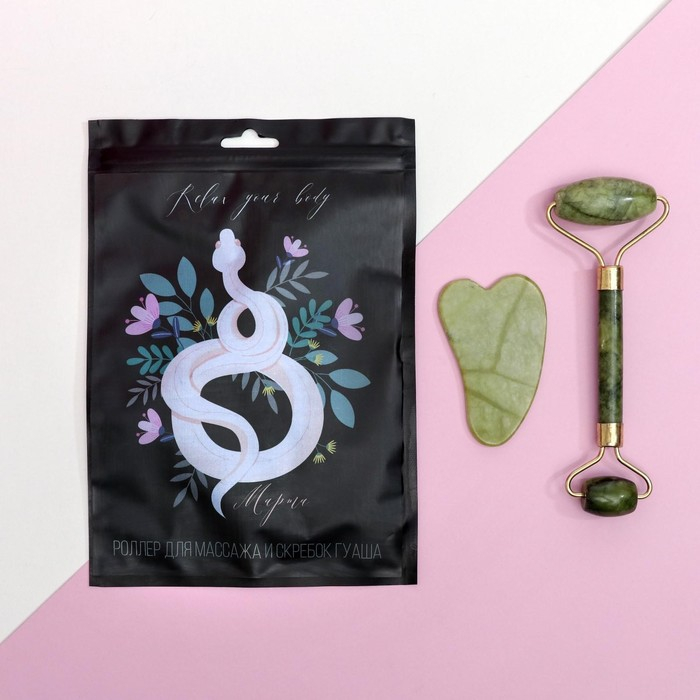Массажер для лица, гуаша набор «8 марта», 14 х 20 см, кальцит и серпентин Массажер для лица, гуаша набор «8 марта», 14 х 20 см, кальцит и серпентин
