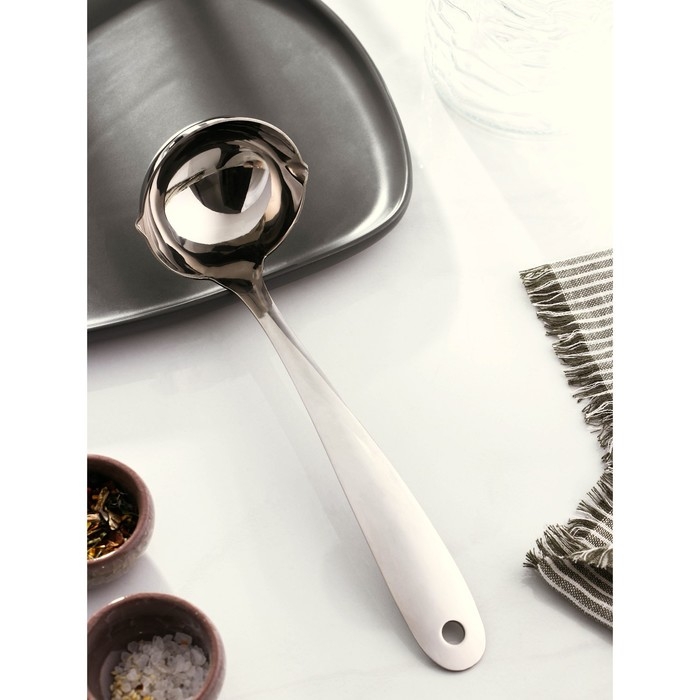 Ложка разливательная из нержавеющей стали Доляна Everyday, со сливом, 27&times;8,5 см, толщина 3 мм