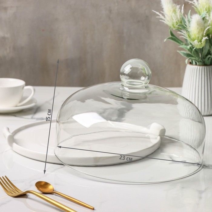 Блюдо керамическое с крышкой-клош для десертов Valencia, 28×25×17 см, цвет белый Блюдо керамическое с крышкой-клош для десертов Valencia, 28×25×17 см, цвет белый