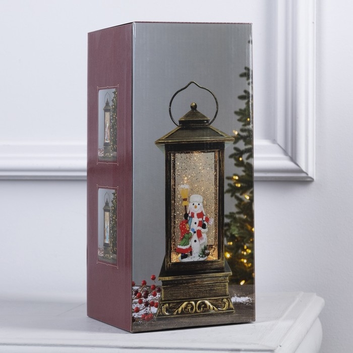 Светодиодная фигура &laquo;Фонарь с девочкой и снеговиком&raquo; 10 &times; 27 &times; 10 см, пластик, батарейки ААх3 (не в комплекте), USB, свечение тёплое белое