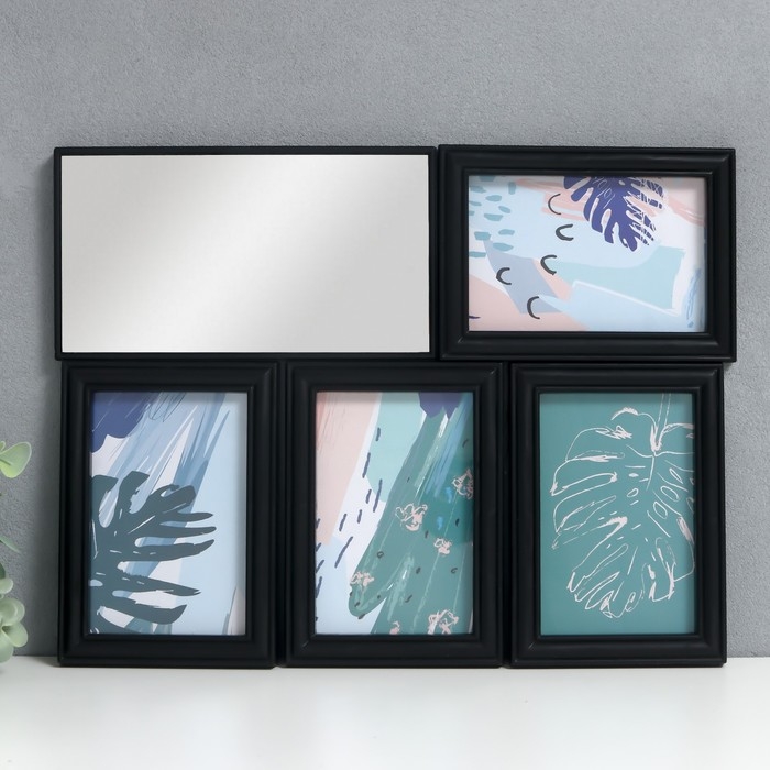 Фоторамка на 4 фото 10х15 см+зеркало Фоторамка на 4 фото 10х15 см+зеркало "Отражение" чёрная набор 5 шт 31х41 см