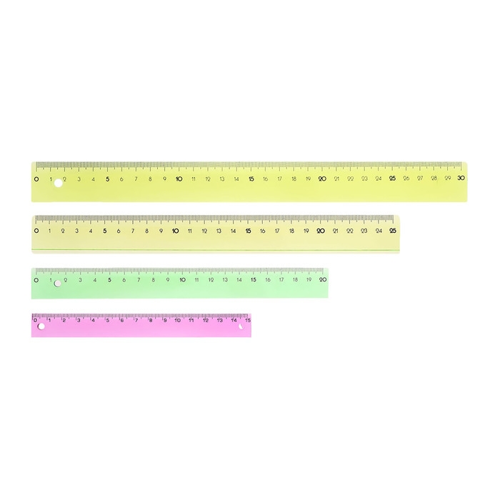 Набор 4 линейки Calligrata Набор 4 линейки Calligrata "Neon", 15, 20, 25 и 30 см, прозрачная, европодвес, микс