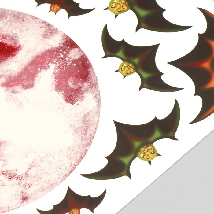 Наклейка пластик интерьерная фосфорная "Полнолуние и летучие мыши" 30х24 см