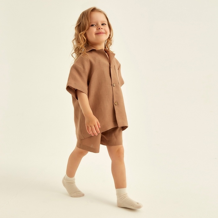 Костюм детский домашний (рубашка и шорты) SL HOME р 30 (98-104), кофейный Костюм детский домашний (рубашка и шорты) SL HOME р 30 (98-104), кофейный