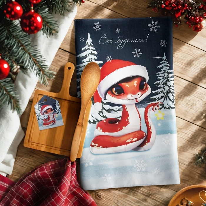 Набор подарочный Этель "Всё сбудется": полотенце 40х70 см,  ложка кух., доска кух.