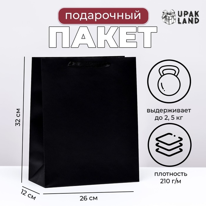 Пакет ламинированный &laquo;Черный&raquo;, M 26 &times; 32 &times; 12 см