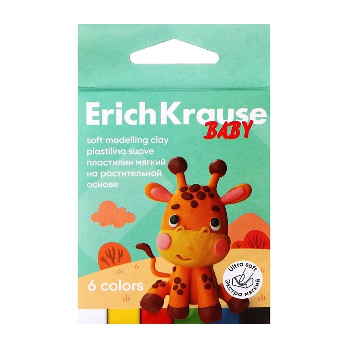 Пластилин мягкий 6 цветов, 90 г, ErichKrause Пластилин мягкий 6 цветов, 90 г, ErichKrause "Baby", на растительно основе, с Алоэ Вера , европодвес