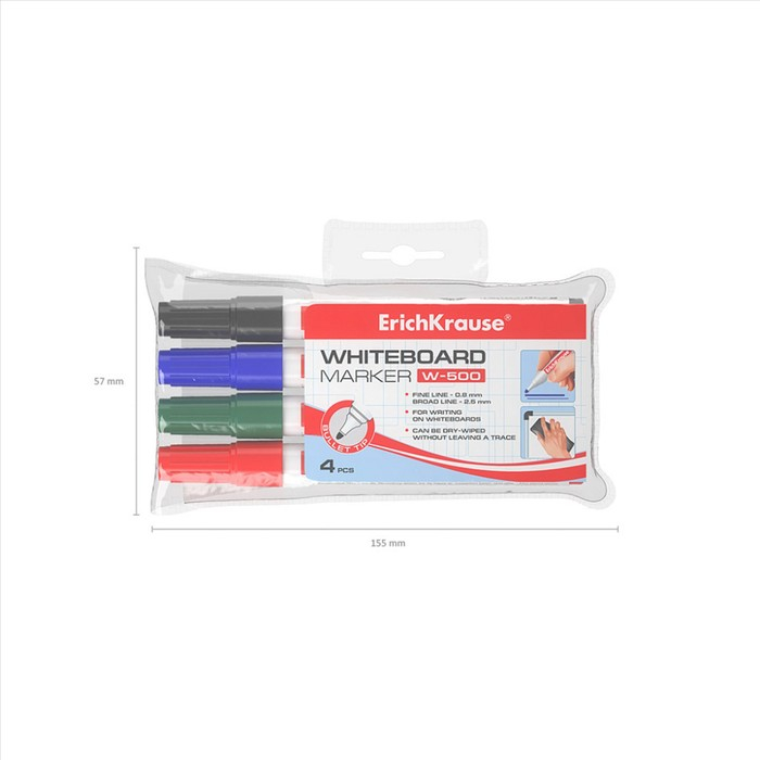 Набор маркеров для доски ErichKrause W-500, 0.8-2.5 мм, для письма на досках сухого стирания, чернила на спиртовой основе без ксилола Набор маркеров для доски ErichKrause W-500, 0.8-2.5 мм, для письма на досках сухого стирания, чернила на спиртовой основе без ксилола