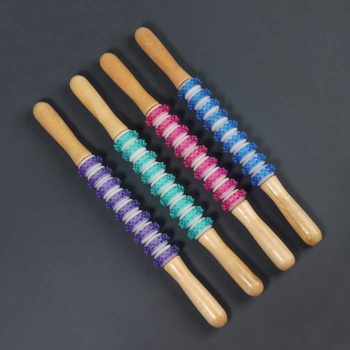 Массажёр «Скалка», универсальный, 37,5 × 4 см, 9 колёс с шипами, цвет МИКС Массажёр «Скалка», универсальный, 37,5 × 4 см, 9 колёс с шипами, цвет МИКС