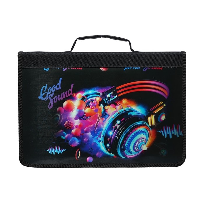 Папка-пенал для труда А4, 340 х 240 х 30 мм, с ручкой, молния вокруг, Папка-пенал для труда А4, 340 х 240 х 30 мм, с ручкой, молния вокруг, "Музыка", ламинированный картон (объемный 3D-рисунок с эффектом металлика)