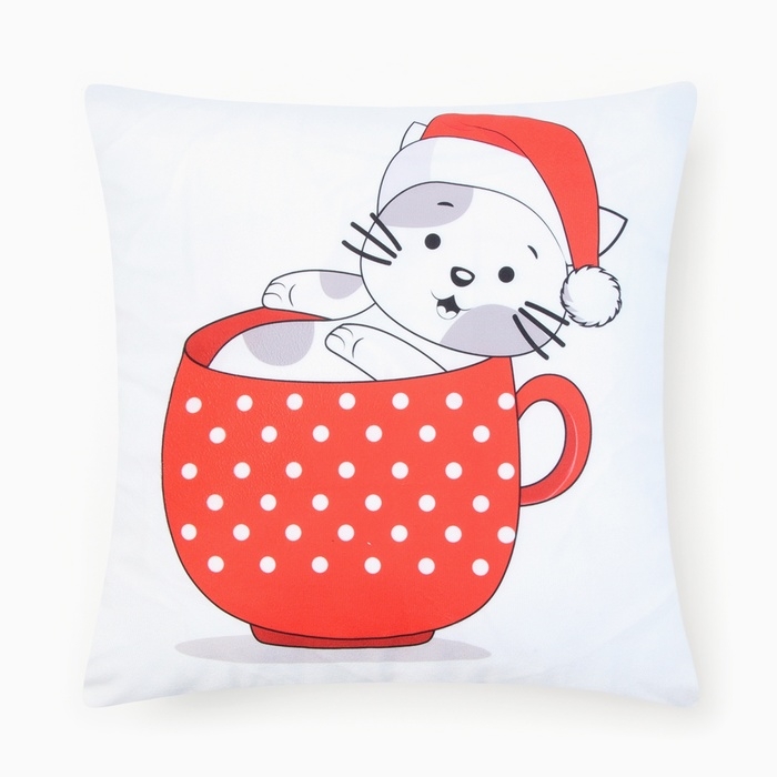 Новый год. Чехол на подушку Этель Новогодняя чашка 40х40см,100% п/э Новый год. Чехол на подушку Этель Новогодняя чашка 40х40см,100% п/э