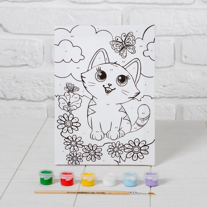 Картина по номерам для детей &laquo;Котёнок с бабочкой&raquo;, 21 х 15 см