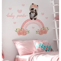 Наклейка пластик интерьерная цветная "Панда с чашкой на радуге" 30х90 см Наклейка пластик интерьерная цветная "Панда с чашкой на радуге" 30х90 см