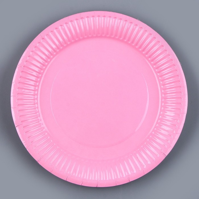 Набор бумажной посуды одноразовый: 6 тарелок, 6 стаканов, цвет розовый
