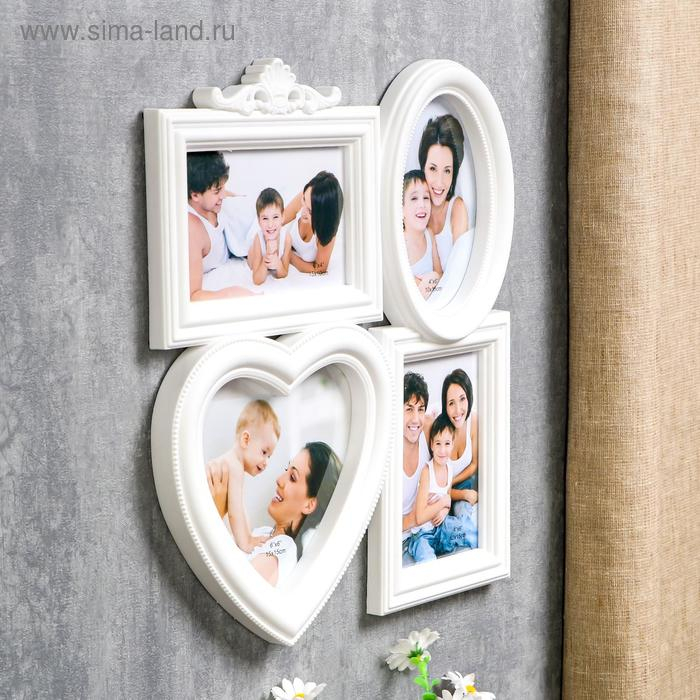 Фоторамка на 4 фото 10х15 см, 15х15 см Фоторамка на 4 фото 10х15 см, 15х15 см "Семейная" белая 30,5х34 см