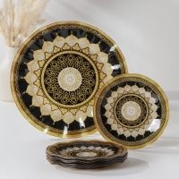 Набор столовый &laquo;Мехенди&raquo;, 7 предметов: d=30 см - 1 шт, d=18 см - 6 шт, цвет белый с чёрным