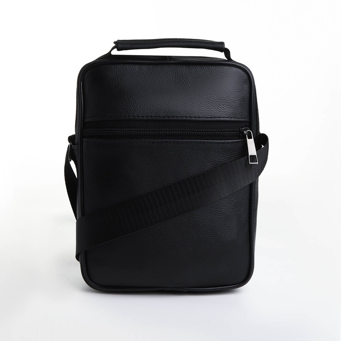 Сумка мужская на молниях, длинный ремень, цвет чёрный