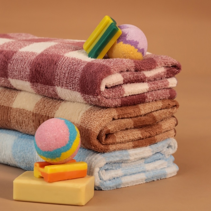 Полотенце банное Этель Полотенце банное Этель "Клетка", цв. коричневый, 70х140 см, 100% п/э, 240 г/м2