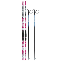 Комплект лыжный: пластиковые лыжи 180 см с насечкой, стеклопластиковые палки 140 см, крепления SNS, цвета МИКС