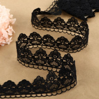 Кружево гипюровое, 45 мм &times; 6,8 &plusmn; 0,5 м, цвет чёрный