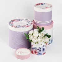 Набор шляпных коробок 4 в 1 &laquo;Акварельные цветы&raquo;, 12 х 12 - 20 х 20 см