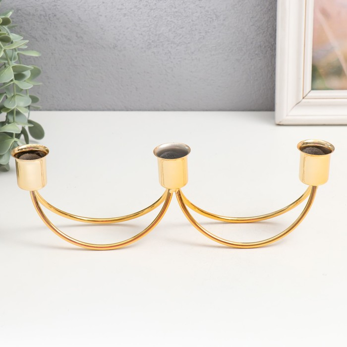 Подсвечник металл на 3 свечи "Качели" золото 8х4х26 см